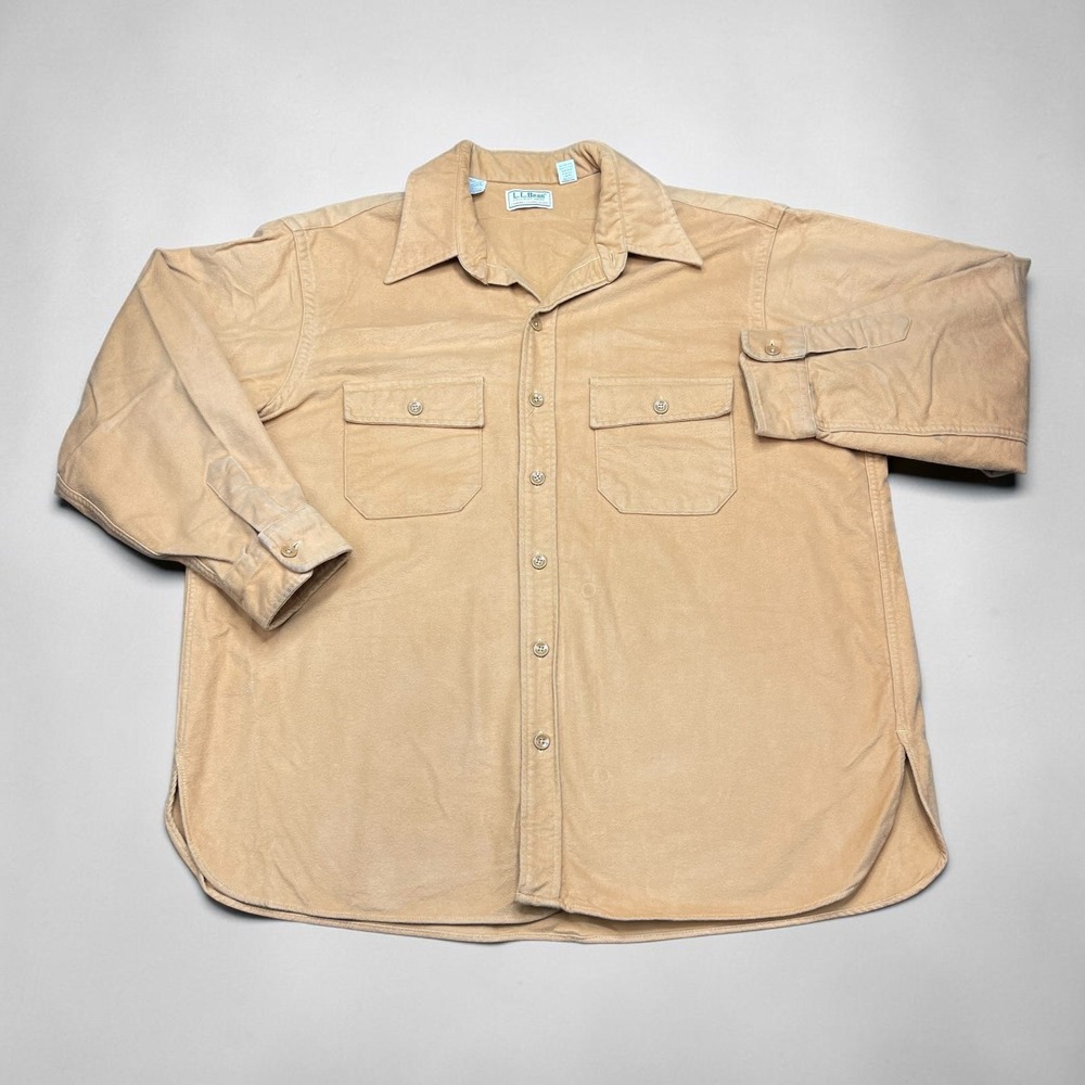 Vintage LL Bean Chamois Cloth Shirt Mens 18 XL Dark Tan Button Up Made USA 7611